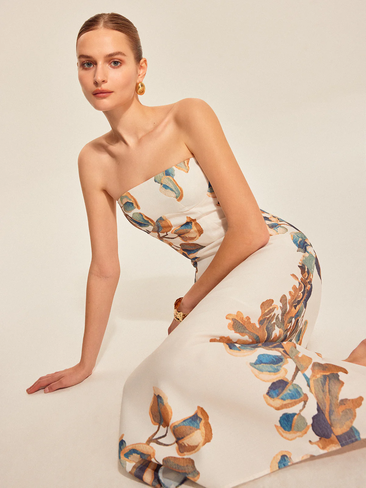 Floral Print Strapless Dress