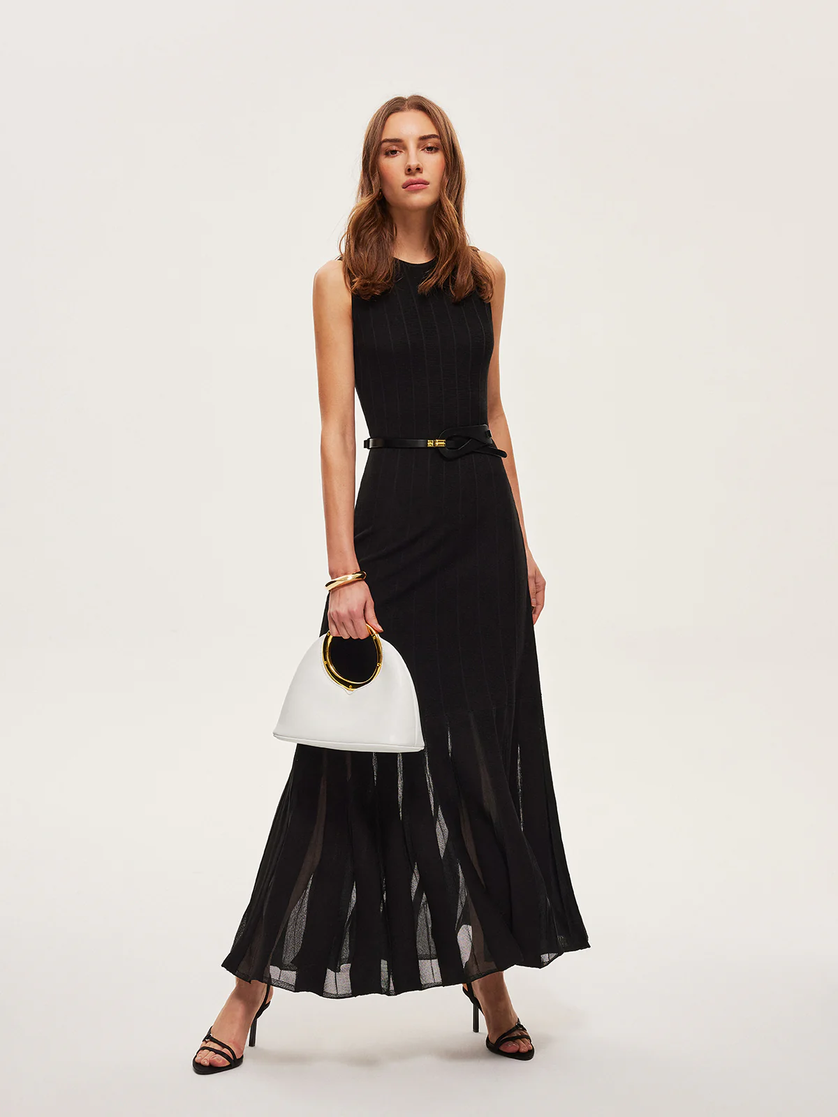 Semi-Sheer Mesh Flared Dress Without Belt