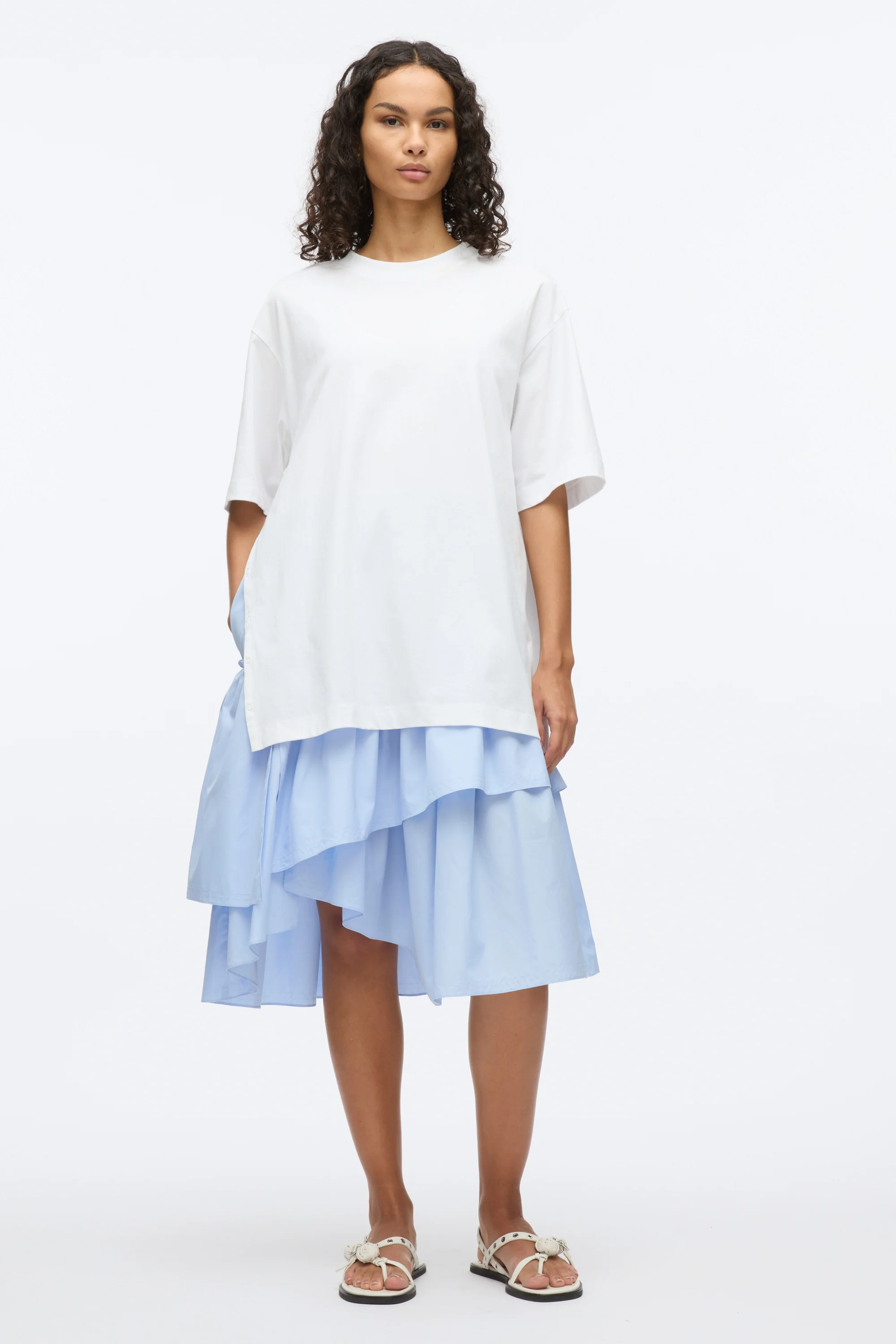 Oversize T-Shirt Combo Dress with Ruffled Skirt